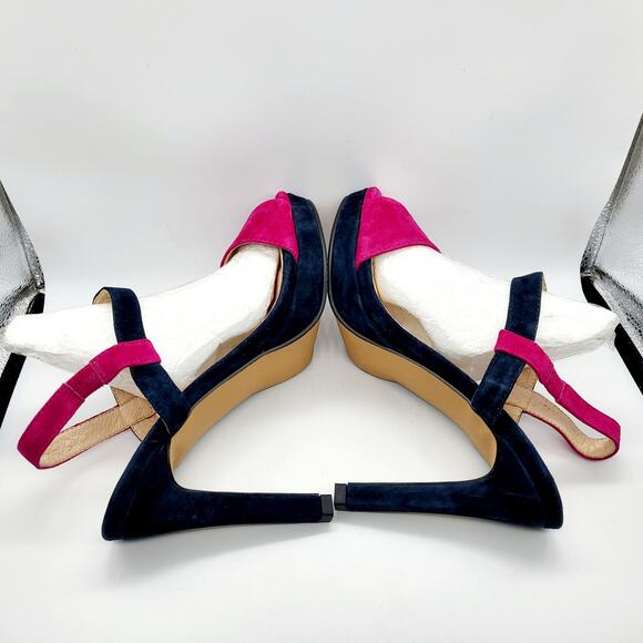 NWOT QLOXE Fuchsia & Navy Blue Ankle Strap Heeled Sandals Women's Size 8.5 - Picture 7 of 11
